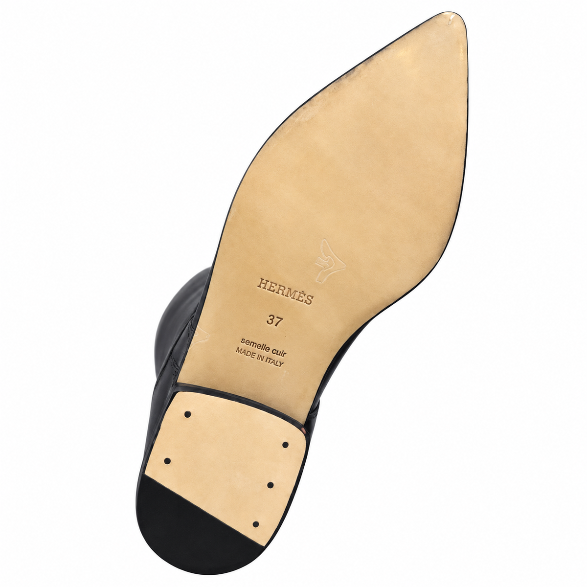 Hermès Black Pointed-Toe Tall Boots with Metal Clasp