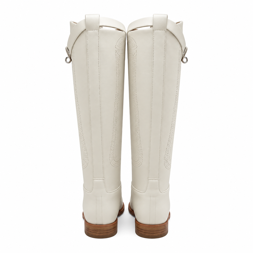 Hermès Ivory Tall Boots with Perforated Detailing