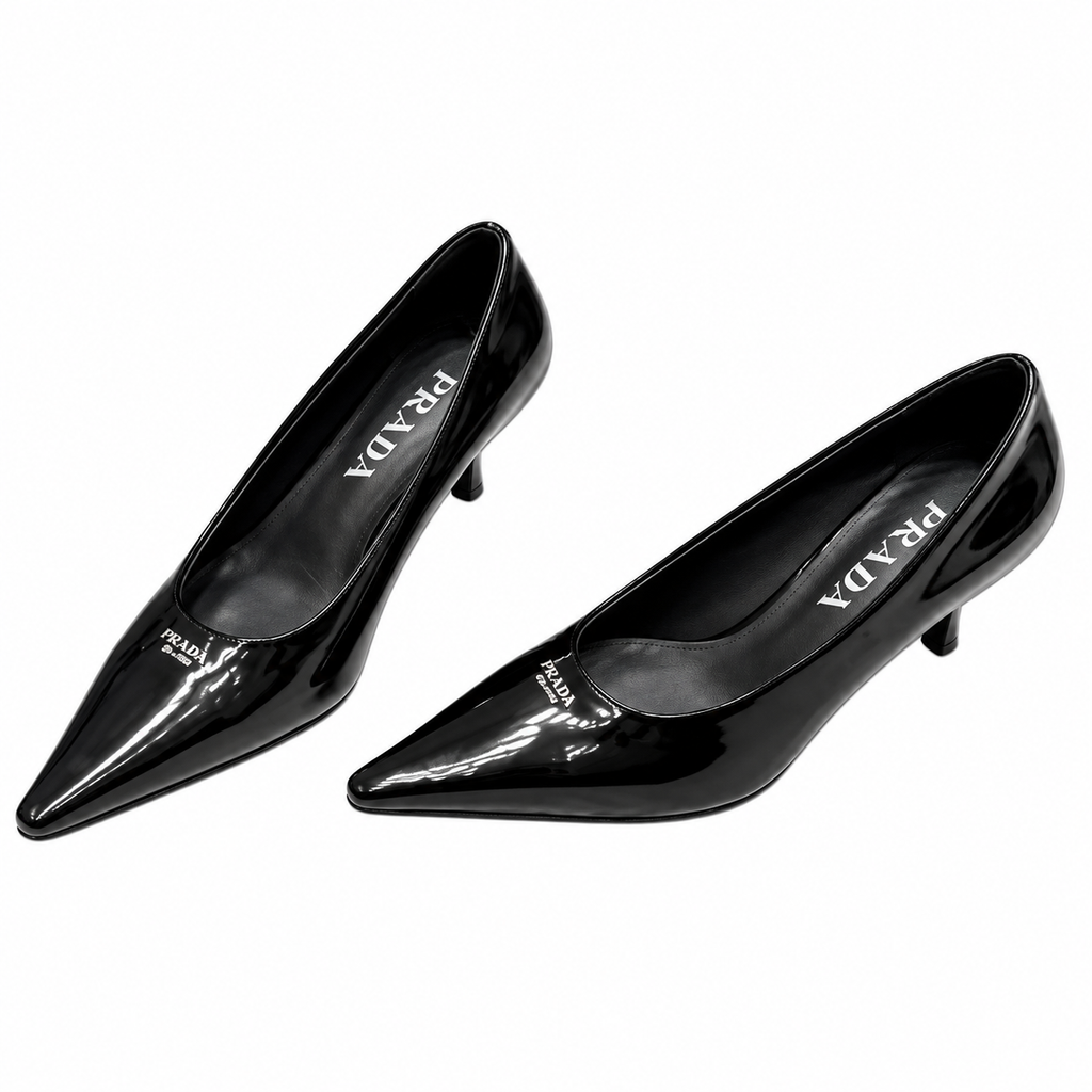 Prada Black Glossy Pointed-Toe Pumps