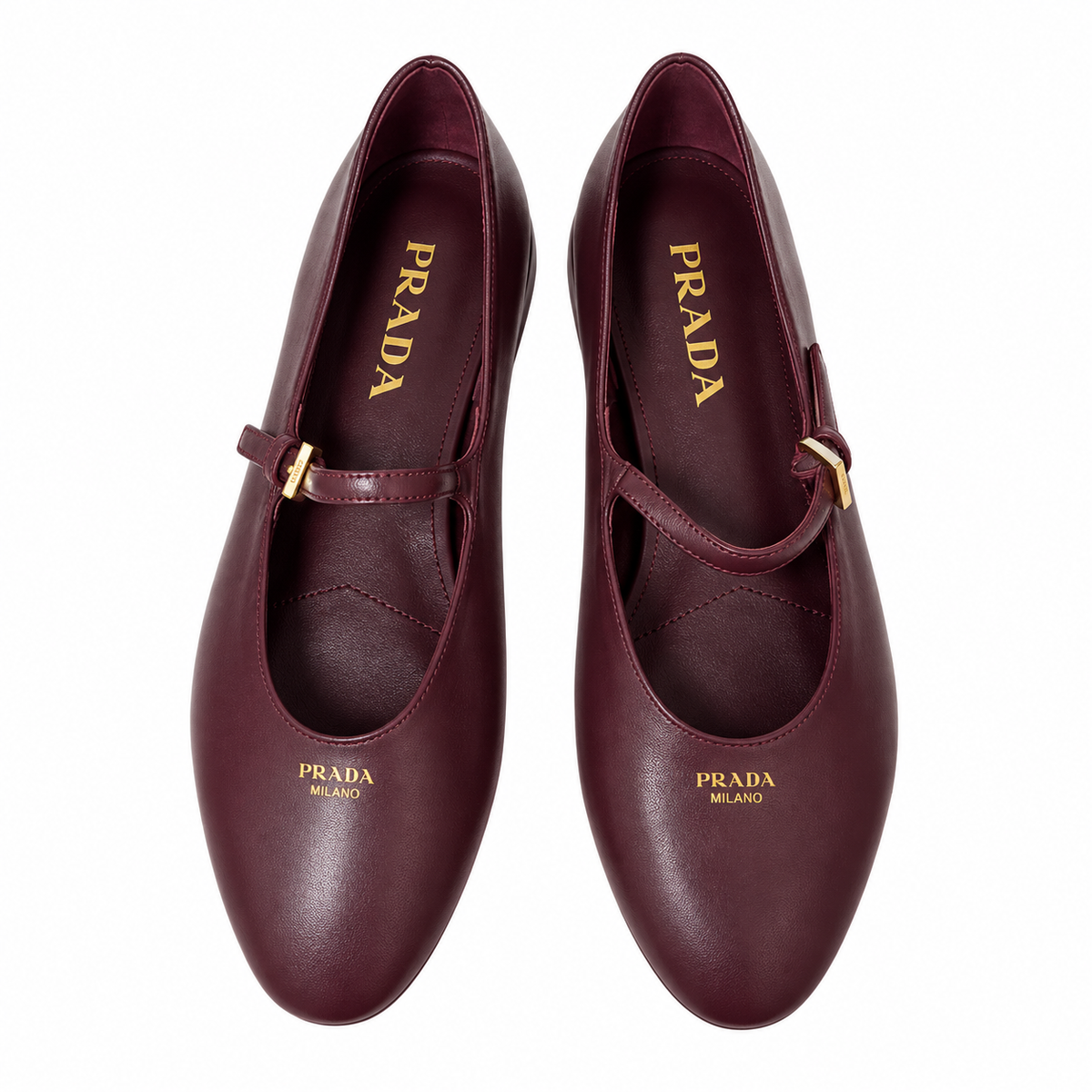 Prada Plum Buckled Mary Jane Ballet Flats