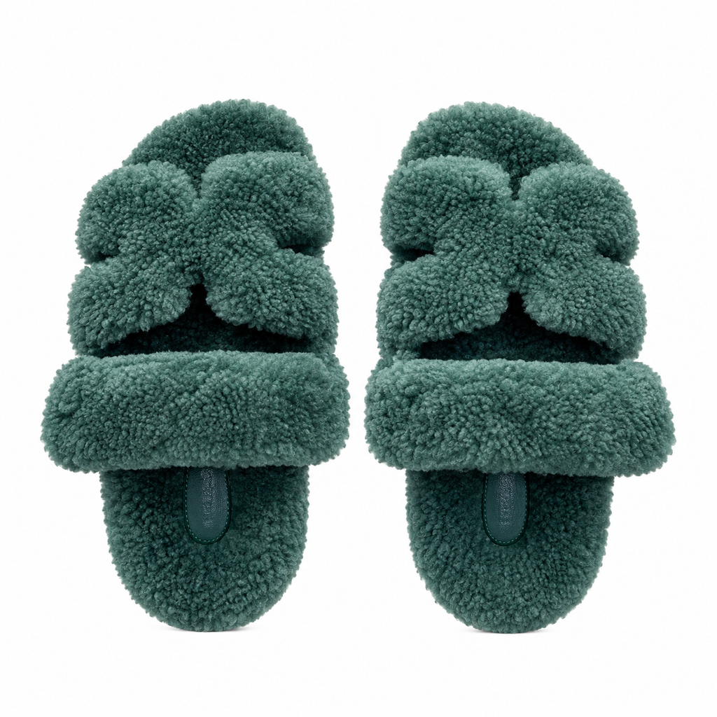 Hermès Teal Green Textured H-Strap Slides