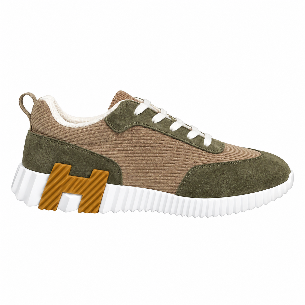 Hermès Taupe & Olive Low-Top Lace-Up Sneakers