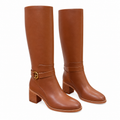 Hermès Tan Leather Buckle Knee-High Boots