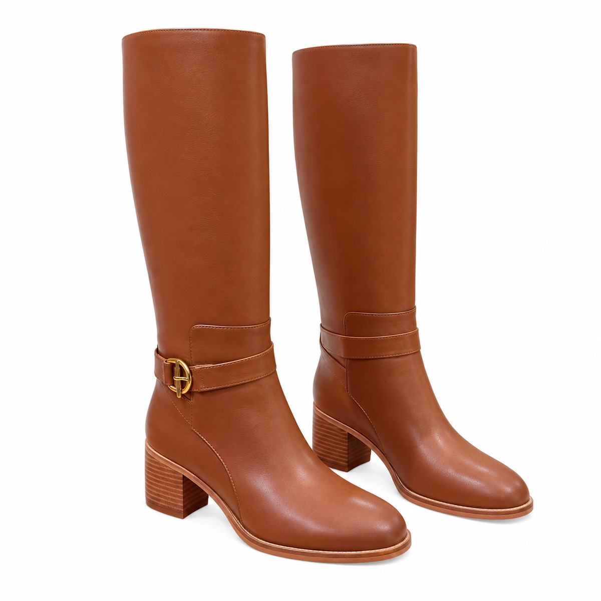 Hermès Tan Leather Buckle Knee-High Boots