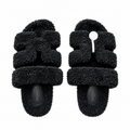 Hermès Black Textured H-Strap Slides