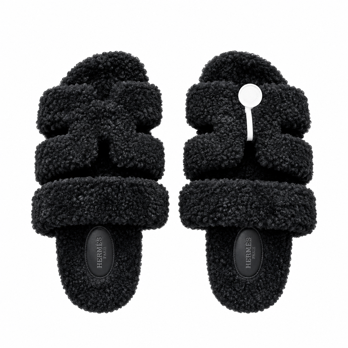 Hermès Black Textured H-Strap Slides