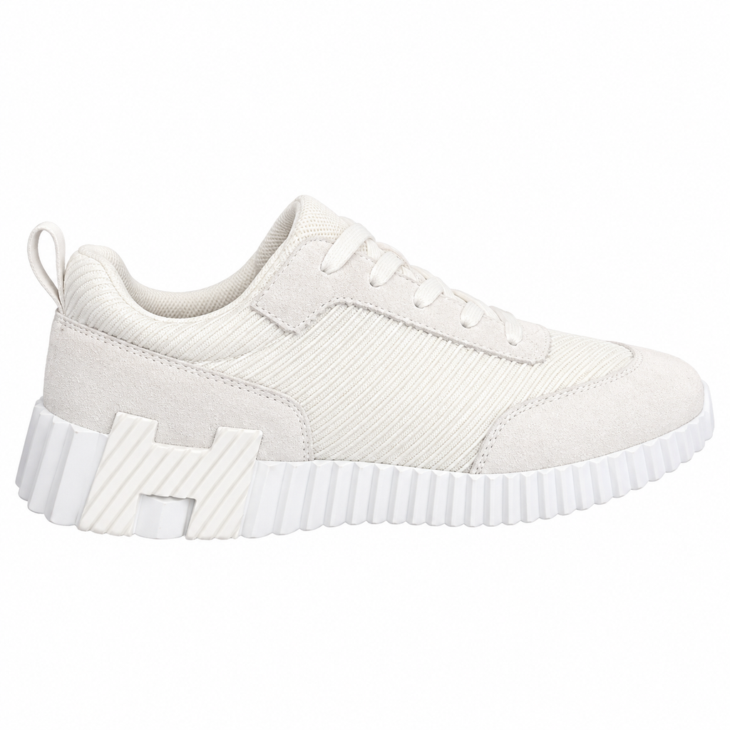 Hermès White Low-Top Sneakers with Ribbed Sole