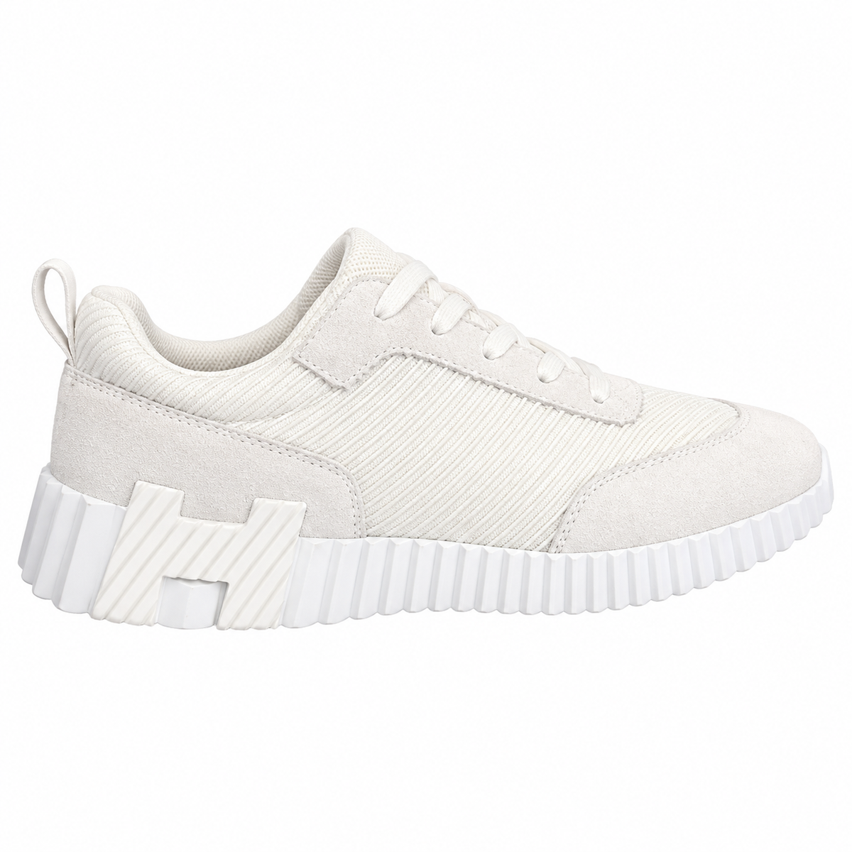 Hermès White Low-Top Sneakers with Ribbed Sole