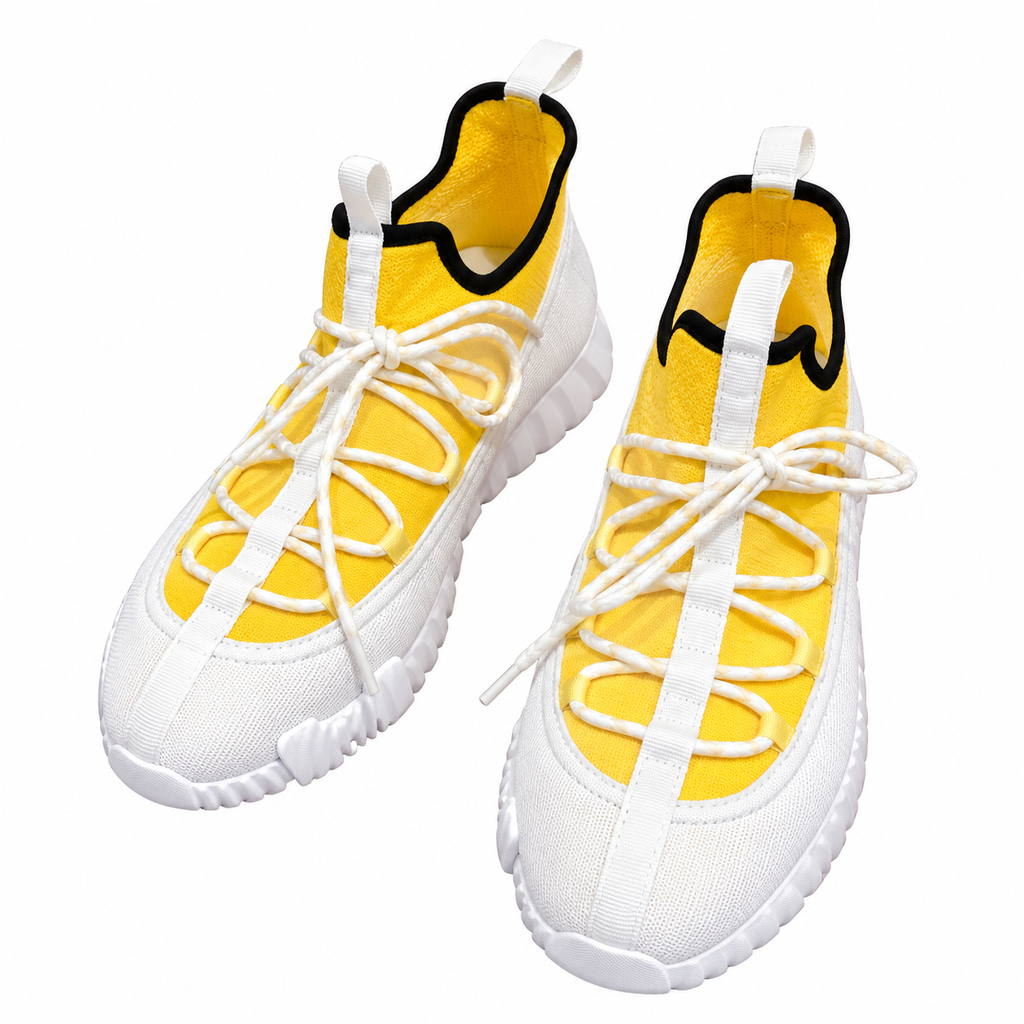 Hermès Yellow and White Lace-Up Sneakers