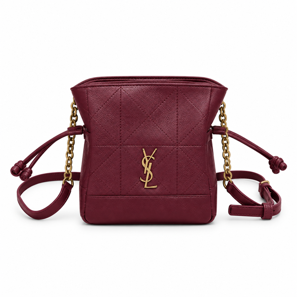 YSL Nolita Mini Quilted Leather Bucket Bag Burgundy