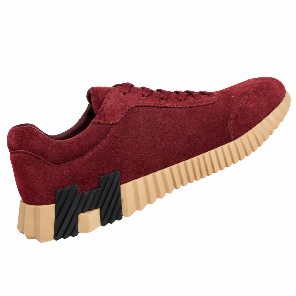 Hermès Burgundy Sneakers with Sculpted Tan Sole