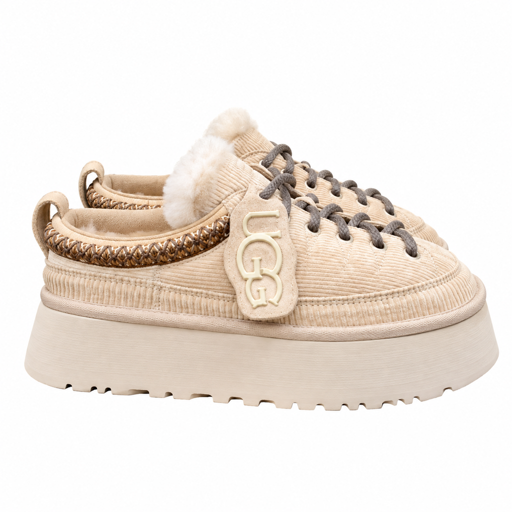 UGG Cream Ribbed Lace-Up Platform Shoes
