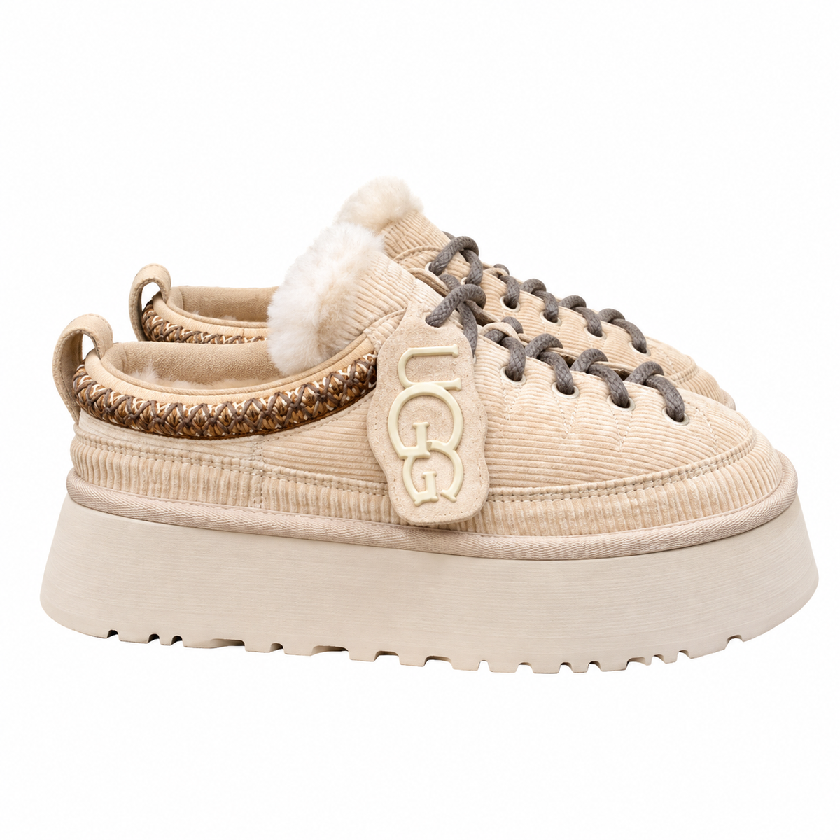 UGG Cream Ribbed Lace-Up Platform Shoes