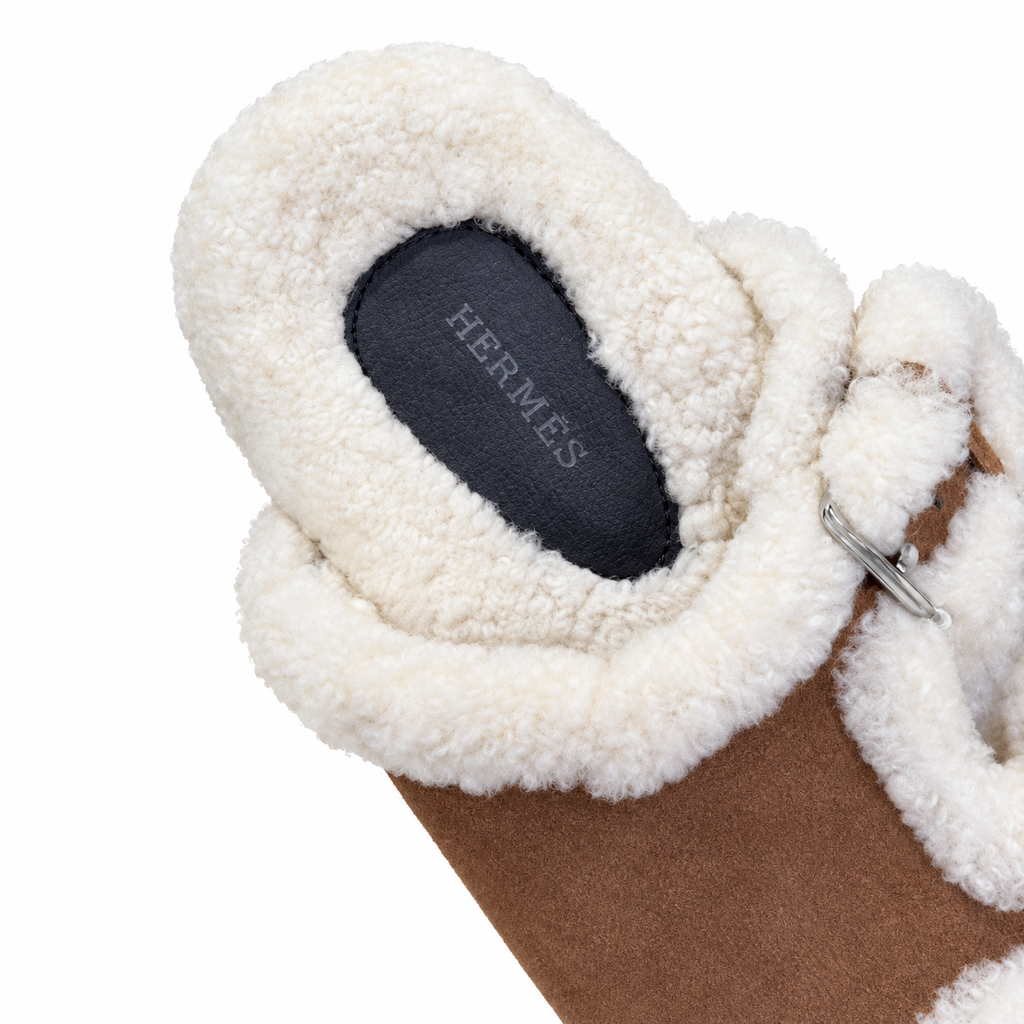 Hermès Tan Double-Buckle Slides with Cream Trim