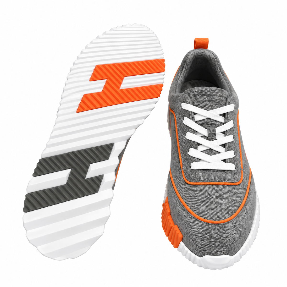 Hermès Grey and Orange Low-Top Sneakers