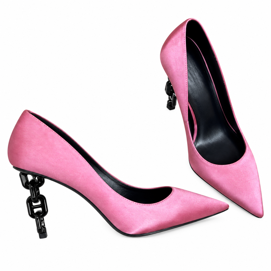 Hermès Pink Pointed-Toe Pumps with Chain-Link Heel