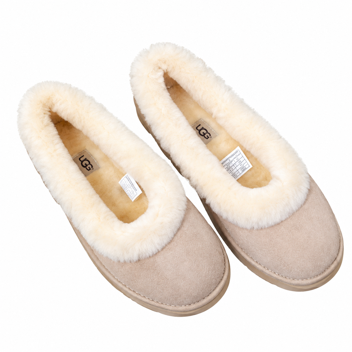 UGG Sand Beige Cream-Trim Slip-On Slippers