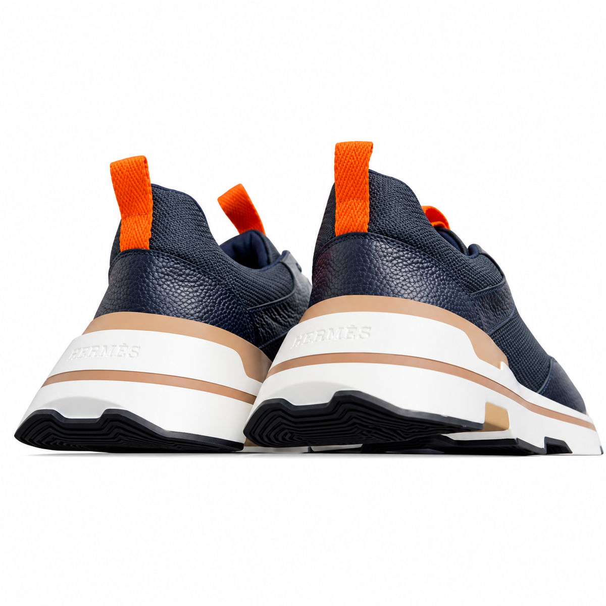 Hermès Navy Mesh Sneakers with Orange Accents
