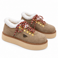 Prada Taupe Plush-Trim Lace-Up Platform Boots