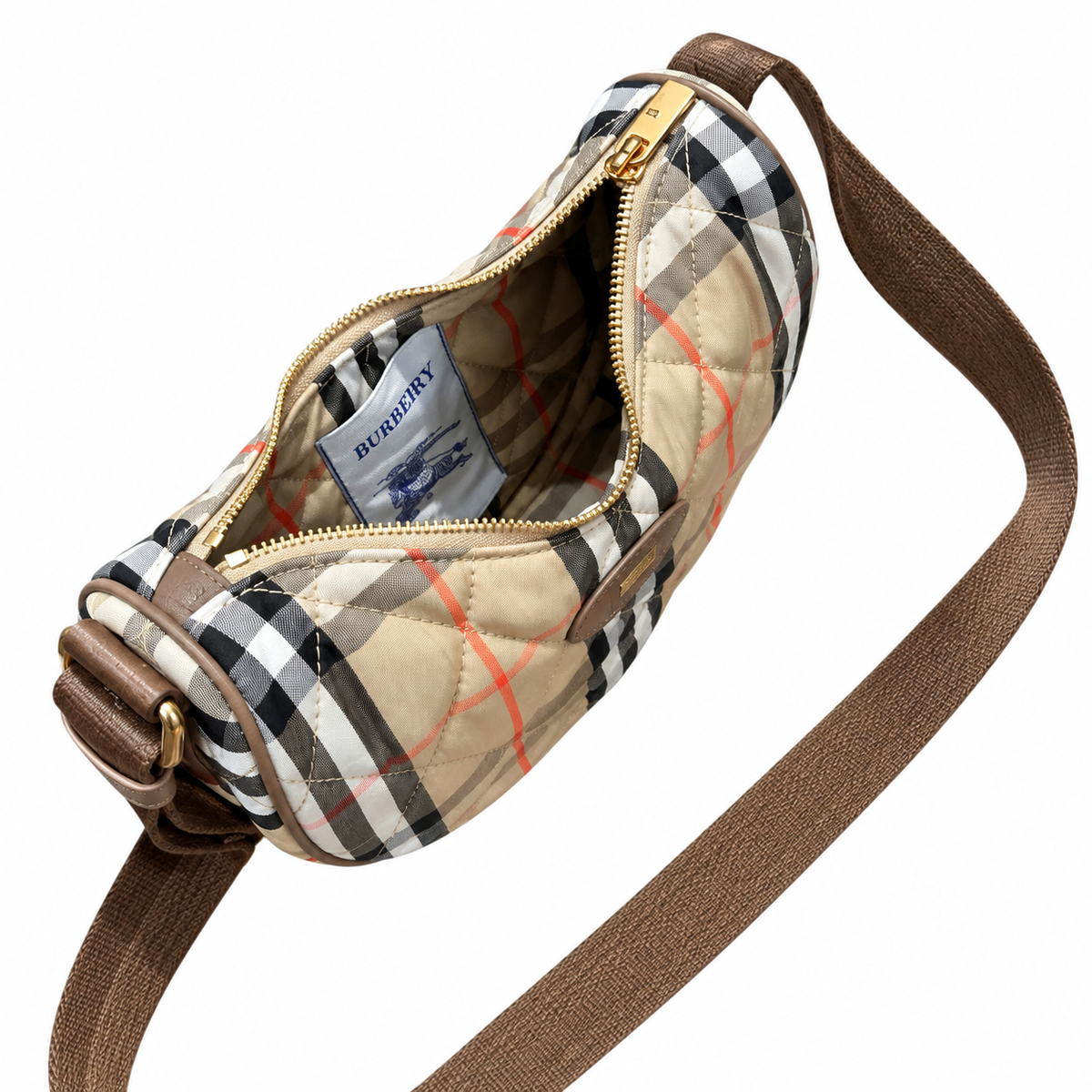 Burberry Heritage Check Crescent Shoulder Bag