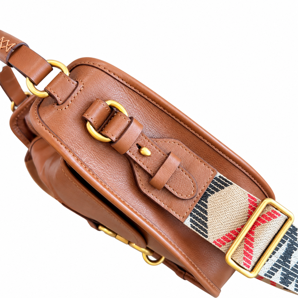 Burberry Cognac Saddle Bag with Check Strap
