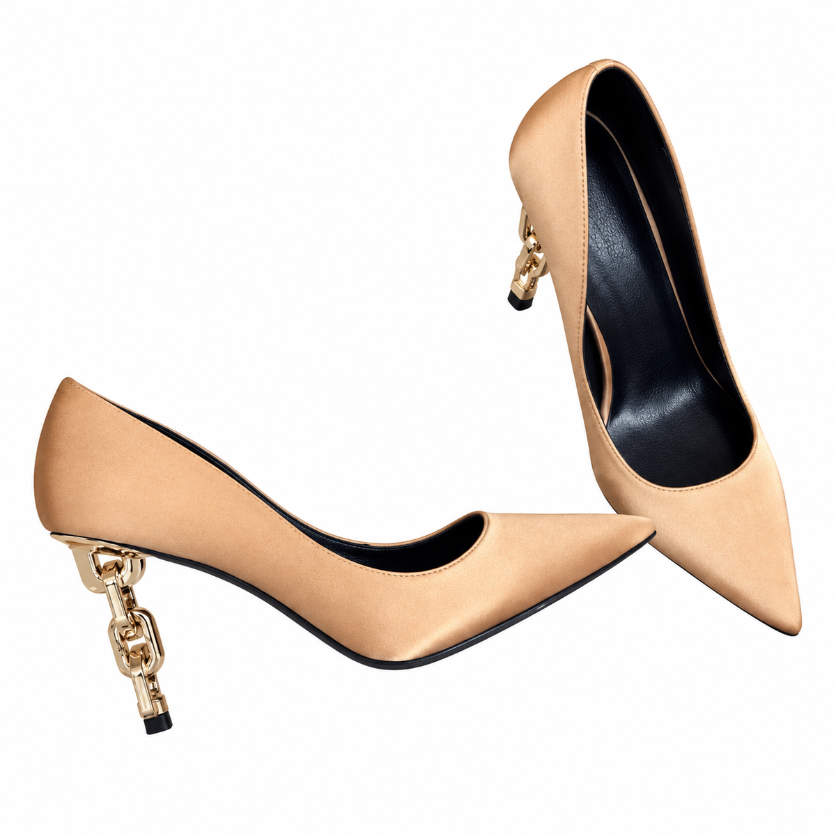Hermès Champagne Pointed-Toe Pumps with Chain-Link Heel