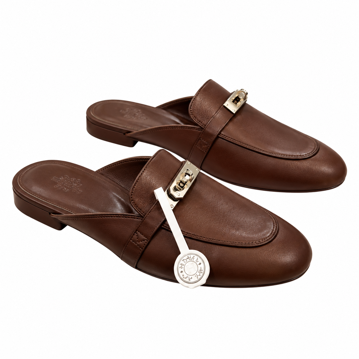 Hermès Brown Mules with Gold-Tone Hardware