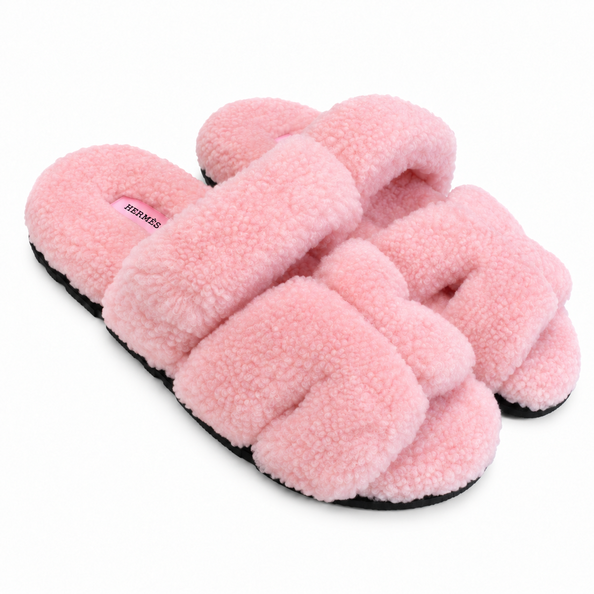 Hermès Pink Textured H-Strap Slides