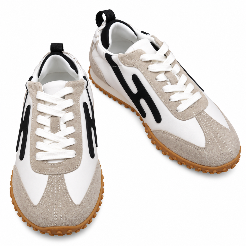 Hermès White & Beige Sneakers with Black Trim
