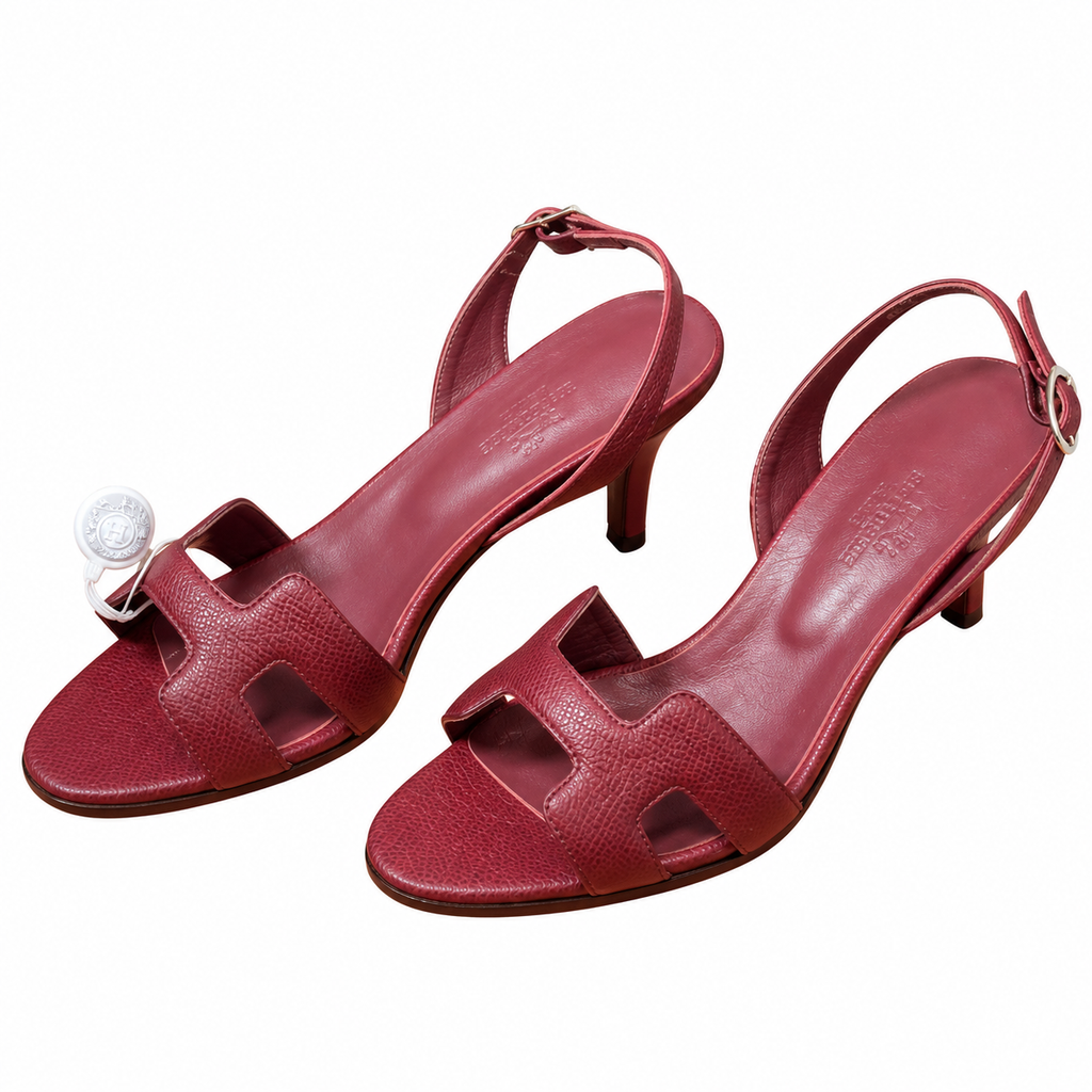 Hermès Burgundy H-Cutout Slingback Sandals