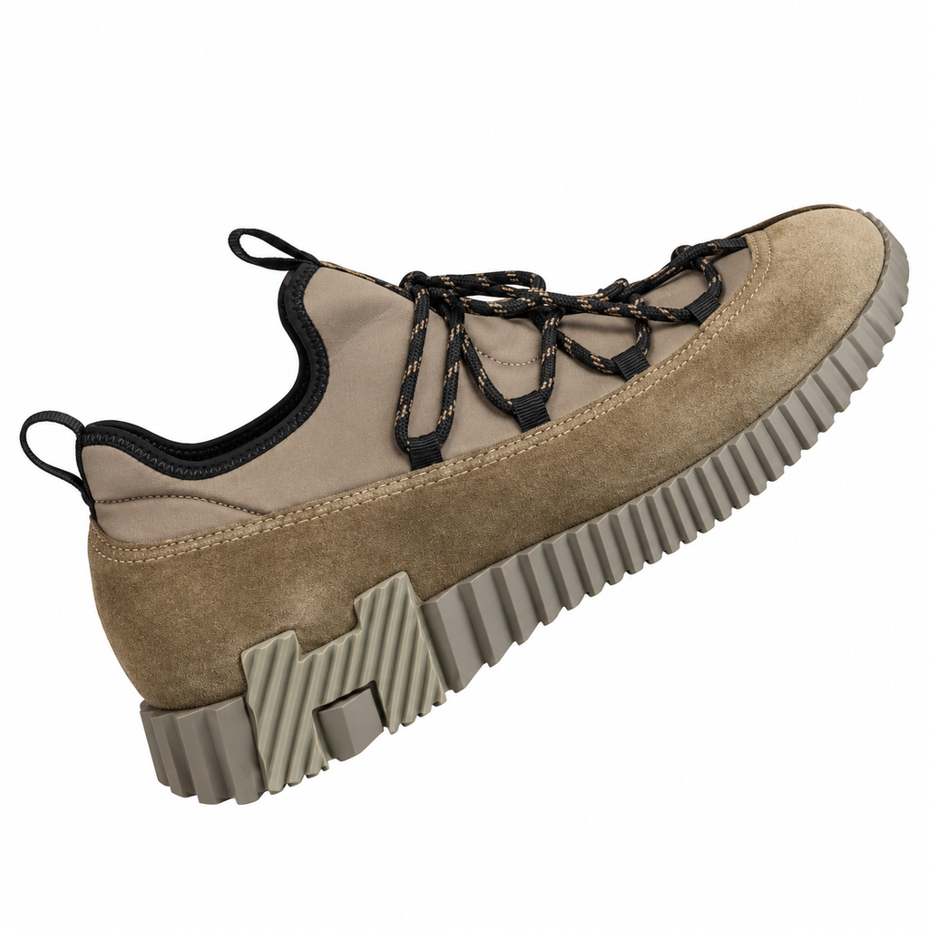 Hermès Taupe Panelled Lace-Up Sneakers
