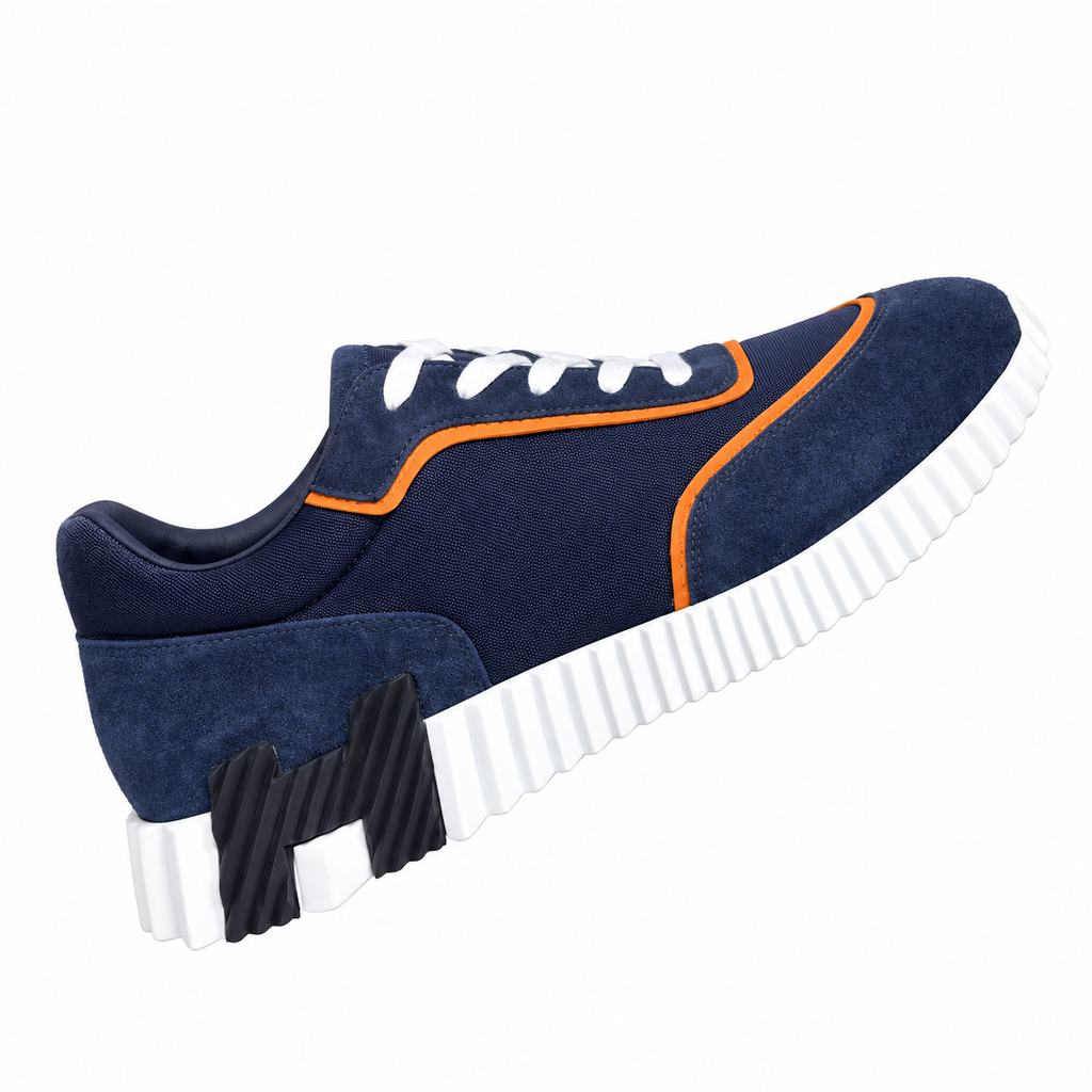 Hermès Navy and Orange Low-Top Sneakers