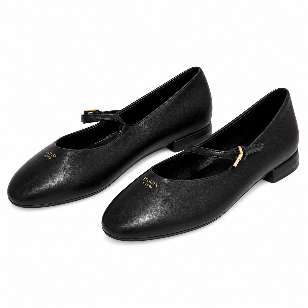 Prada Black Buckled Mary Jane Ballet Flats