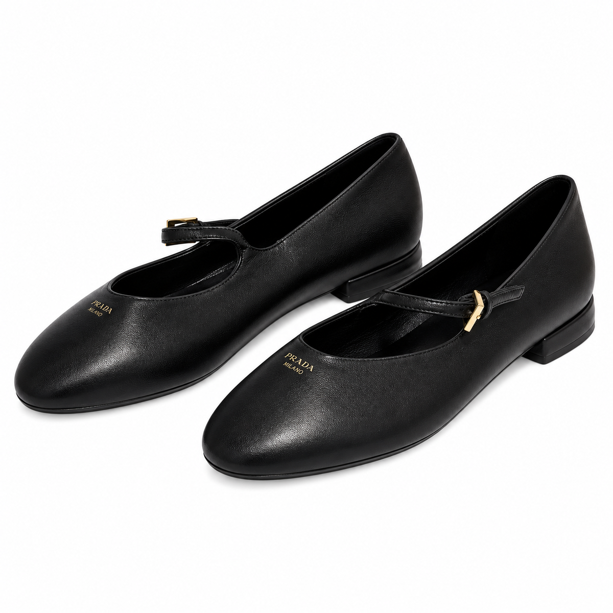 Prada Black Buckled Mary Jane Ballet Flats