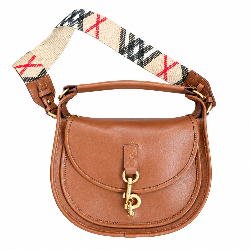 Burberry Cognac Saddle Bag with Check Strap