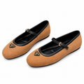Prada Camel Textured Mary Jane Ballet Flats