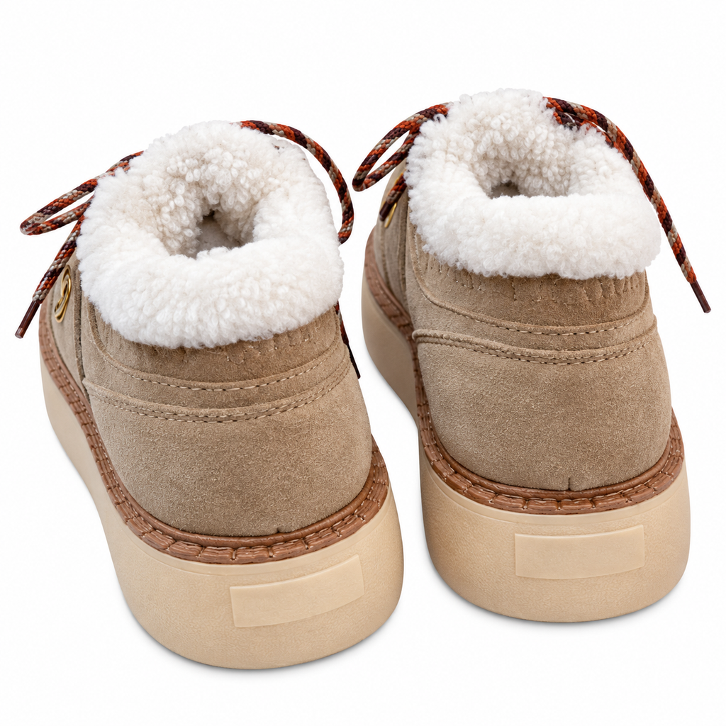 Prada Taupe Plush-Trim Lace-Up Platform Boots