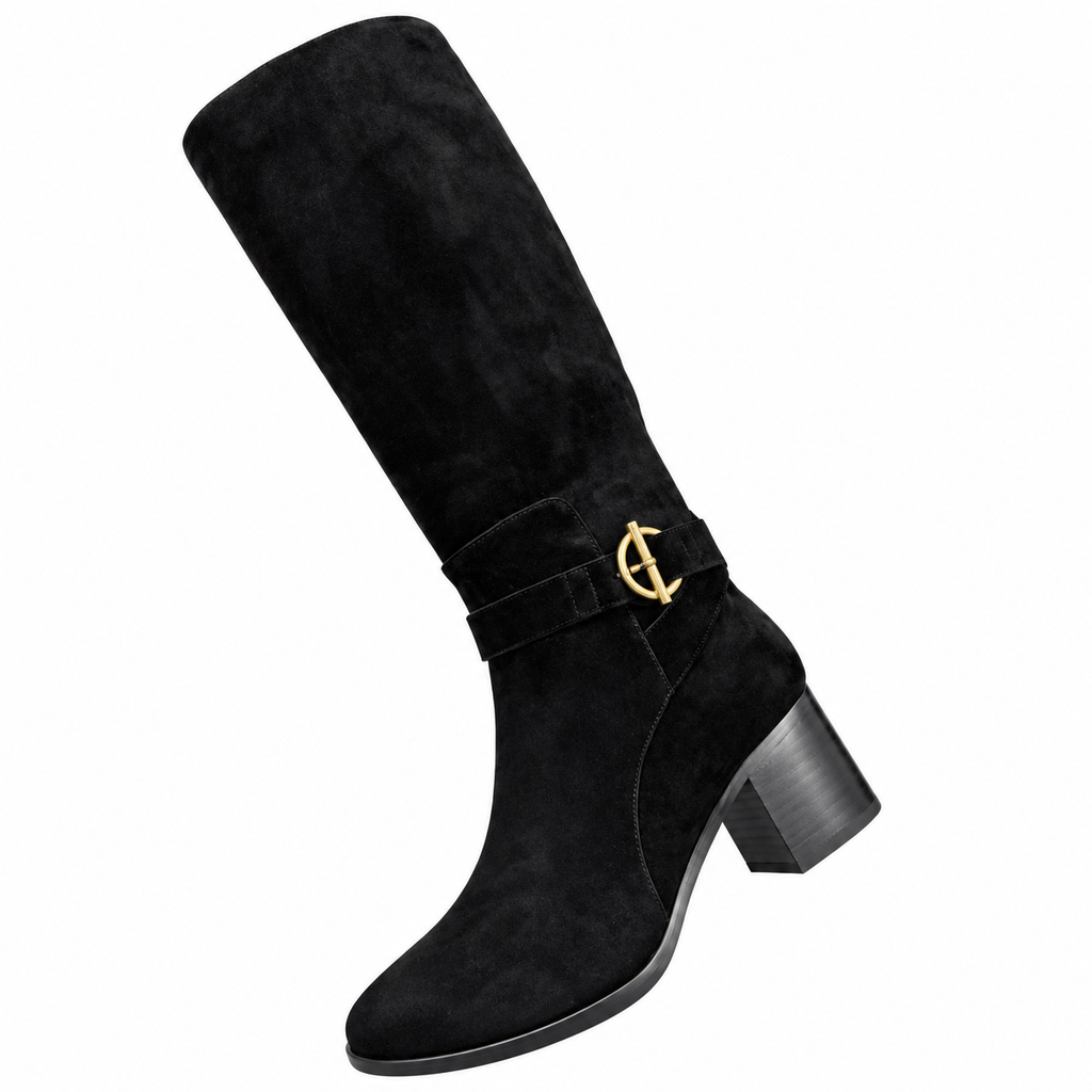 Hermès Black Buckle Knee-High Boots