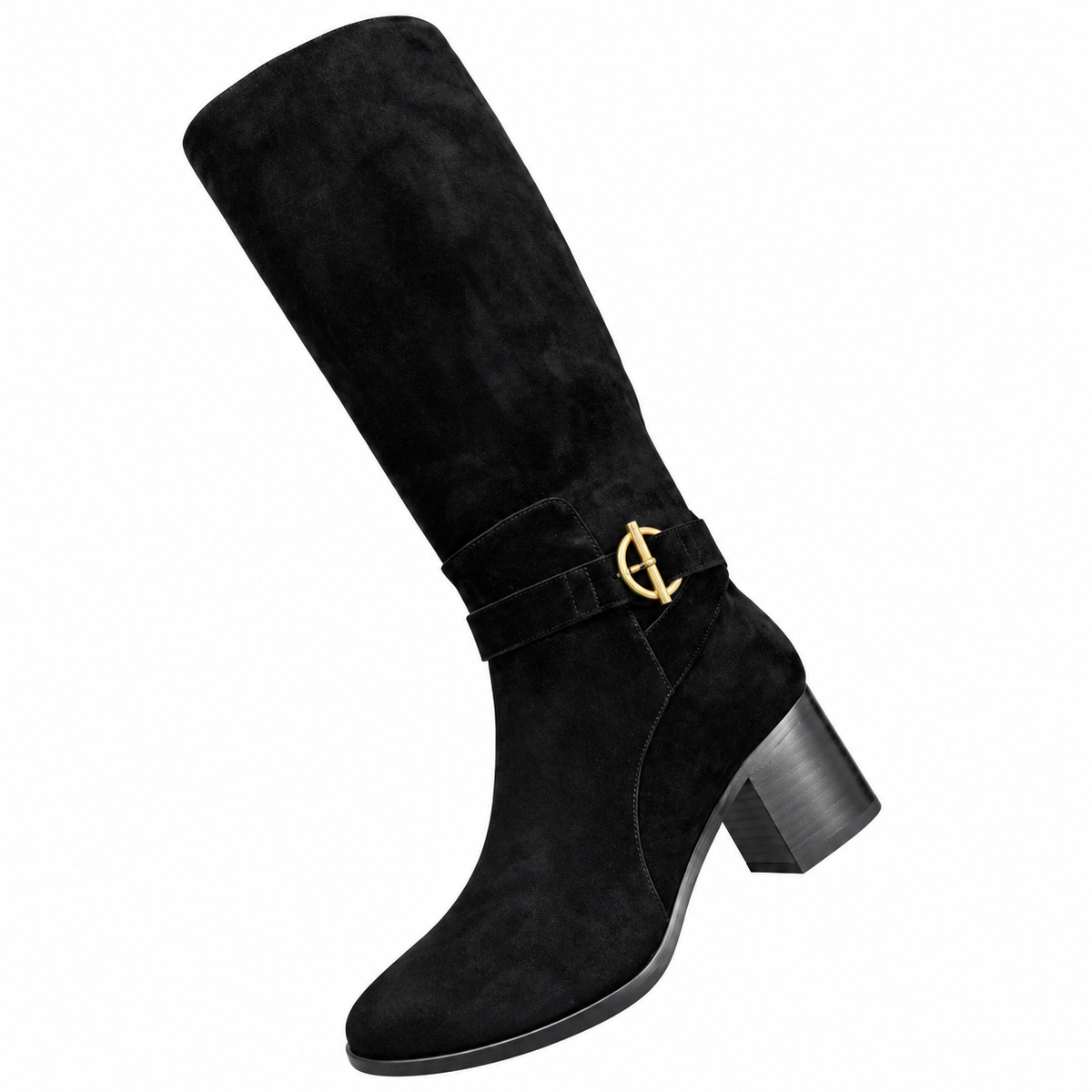 Hermès Black Buckle Knee-High Boots