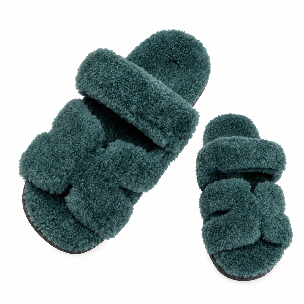 Hermès Teal Green Textured H-Strap Slides