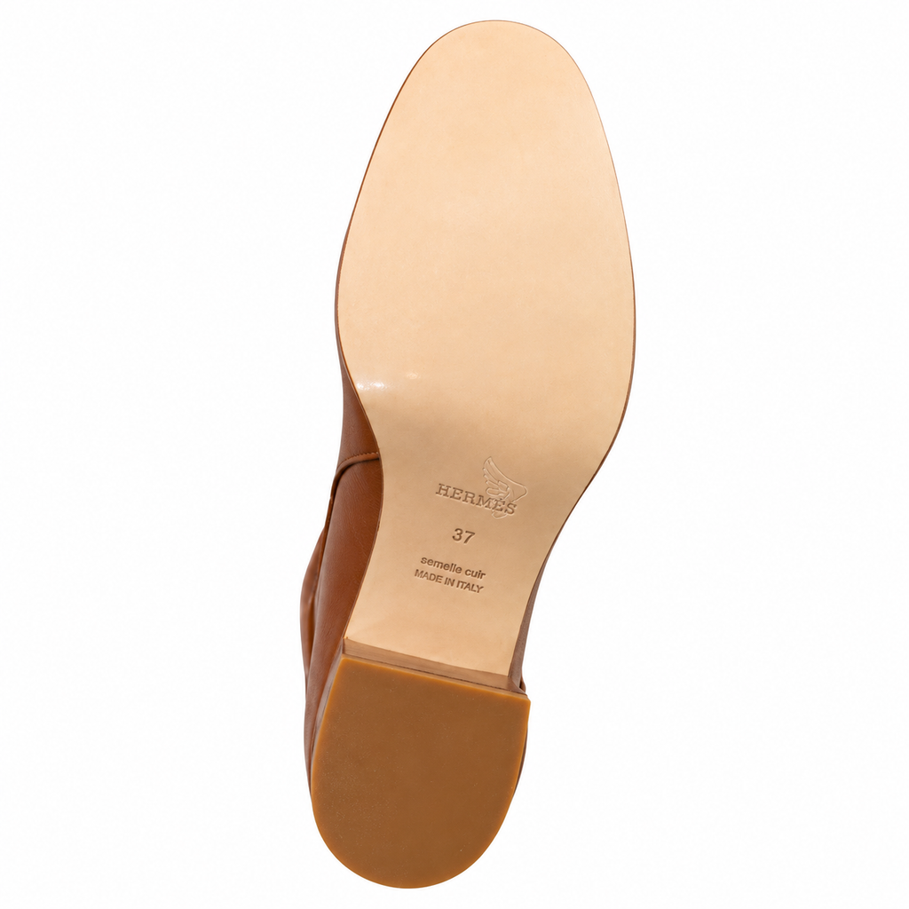 Hermès Tan Leather Buckle Knee-High Boots