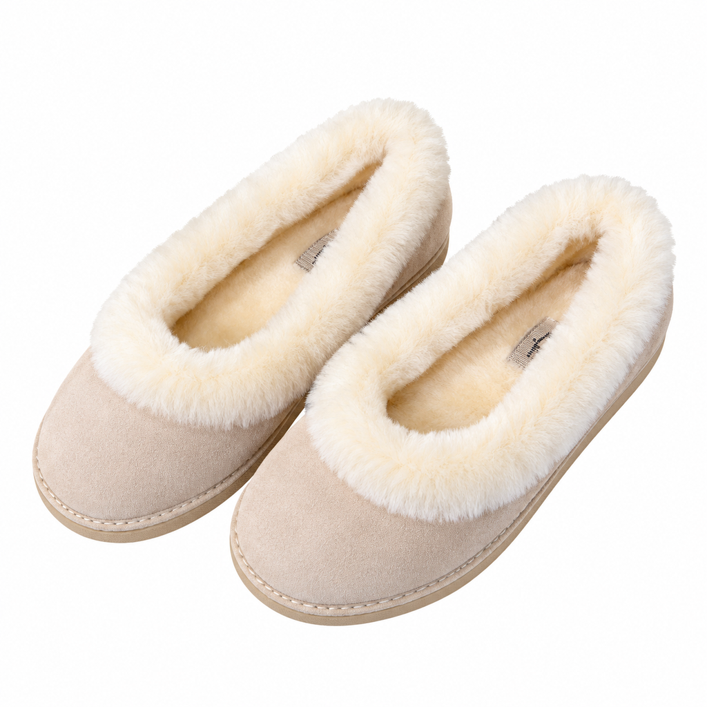 UGG Sand Beige Cream-Trim Slip-On Slippers