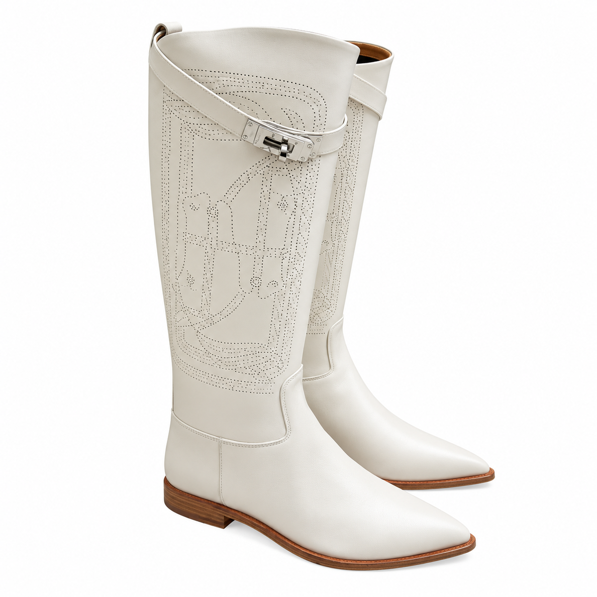 Hermès Ivory Tall Boots with Perforated Detailing
