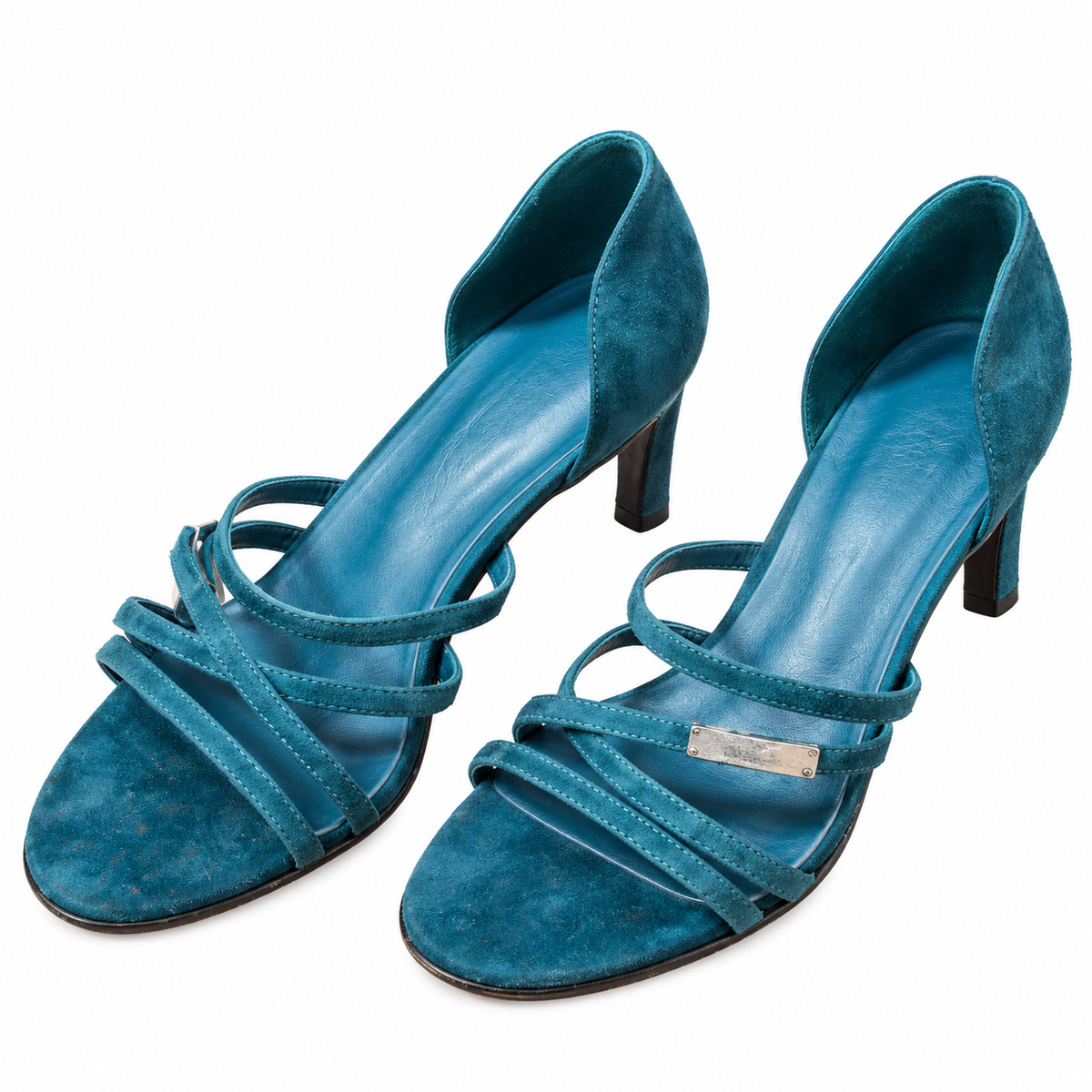 Hermès Teal Cross-Strap Heeled Sandals