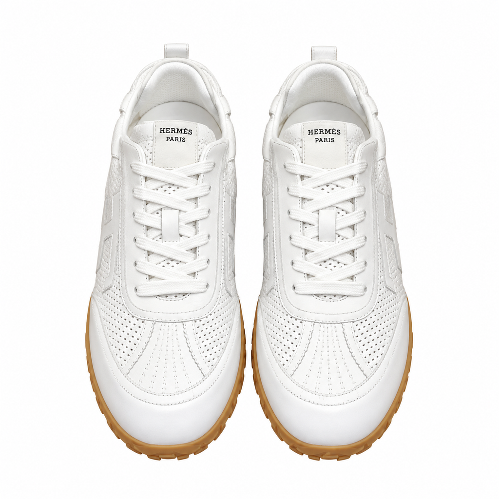 Hermès White Perforated Low-Top Sneakers