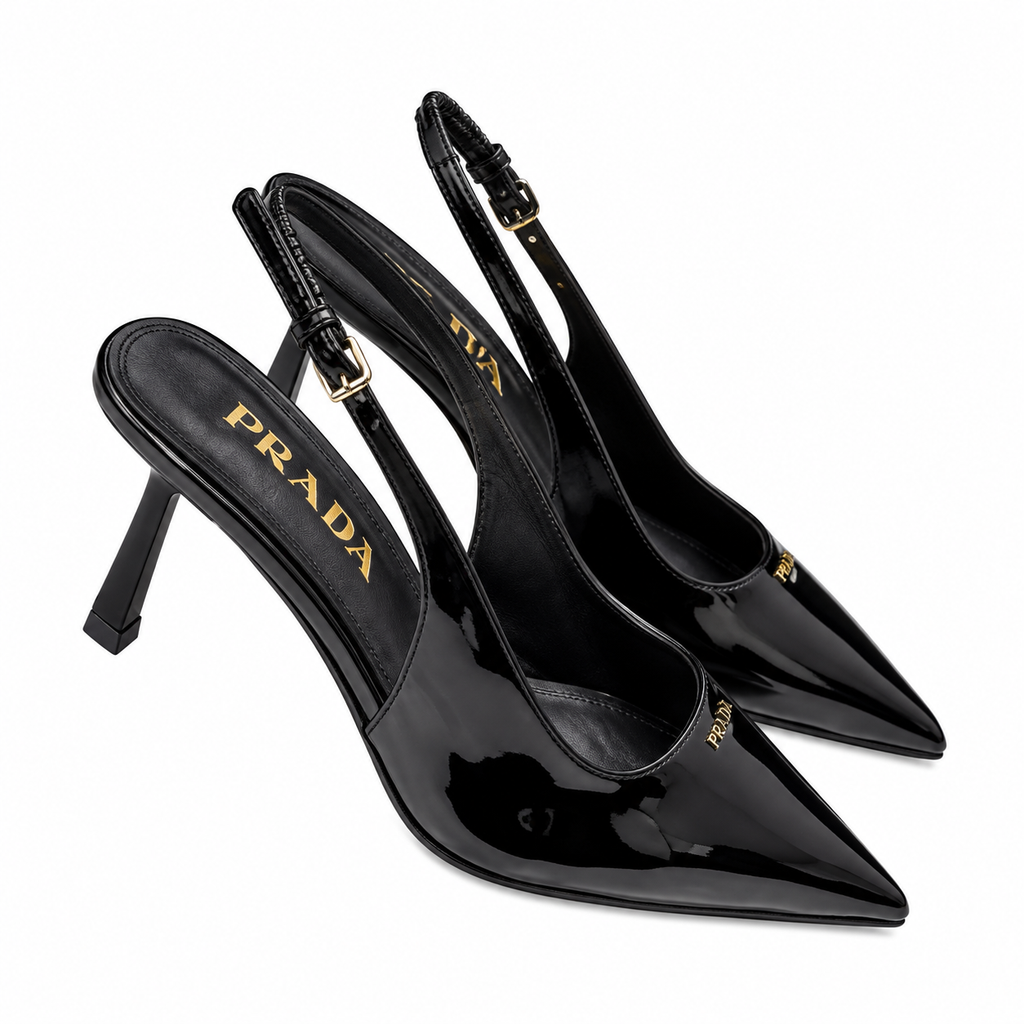 Prada Glossy Black Pointed-Toe Slingback Pumps