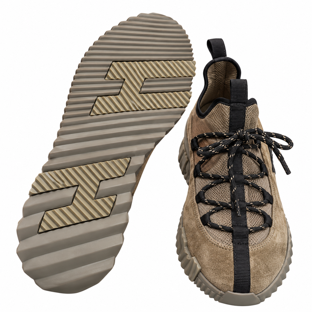 Hermès Taupe Panelled Lace-Up Sneakers