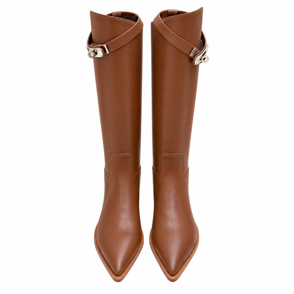 Hermès Brown Pointed-Toe Tall Boots