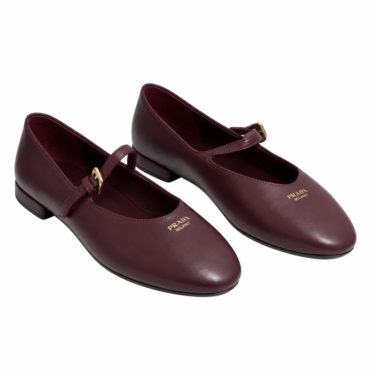 Prada Plum Buckled Mary Jane Ballet Flats
