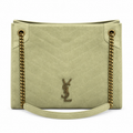 YSL Niki Chevron Quilted Suede Tote Bag Light Green